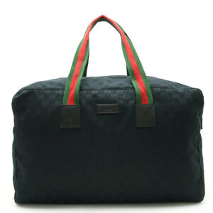 Gucci GG Canvas Sherry Boston Bag Shoulder Travel Leather Black